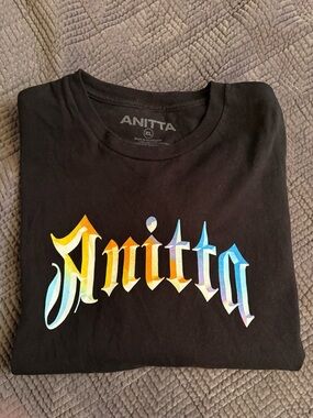 ANITTA Black Graphic Tee with Rainbow Ombre Logo
